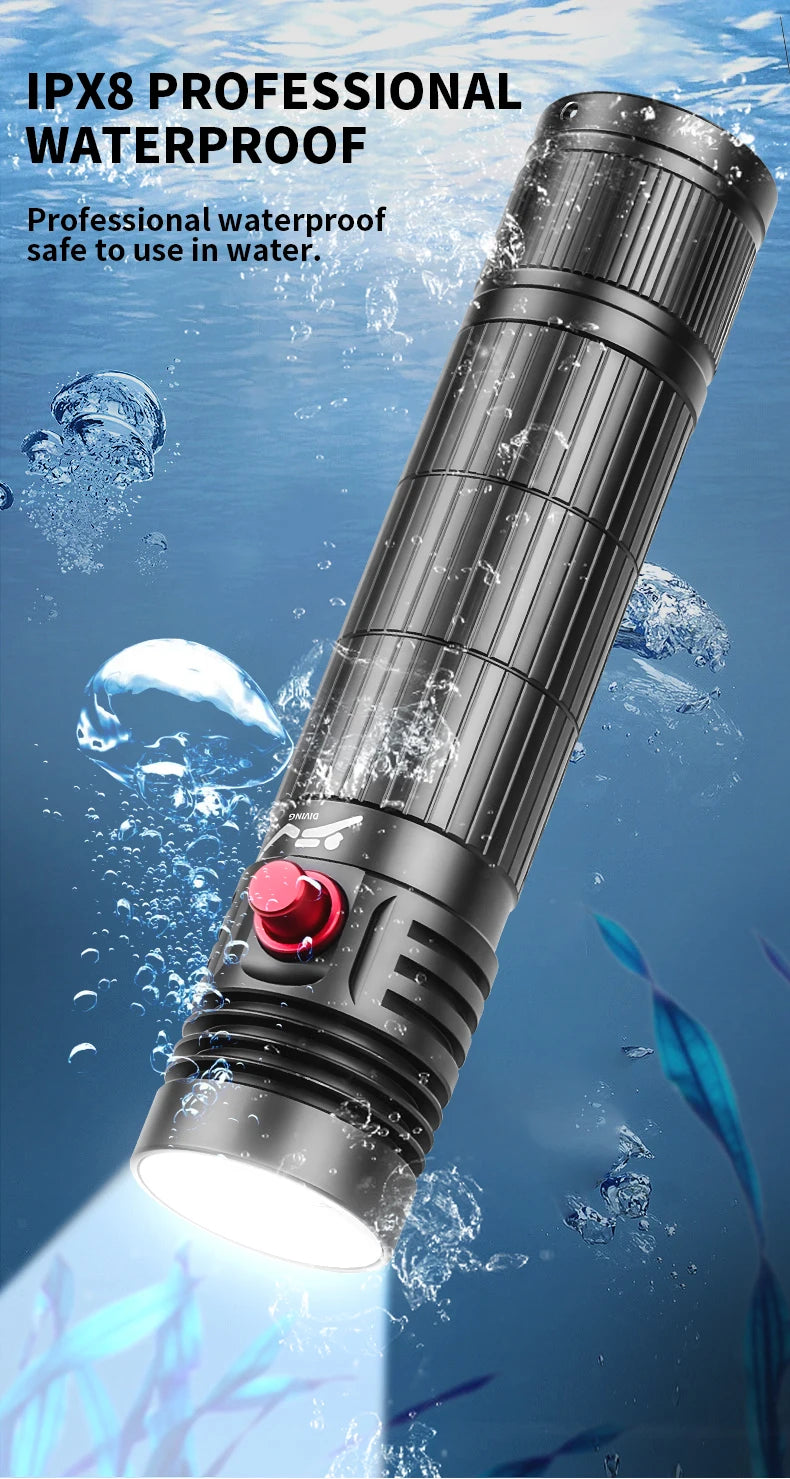 5000LM Professional Diving Flashlight IPX8 Waterproof Underwater LED Torch Rechargeable Dive Light