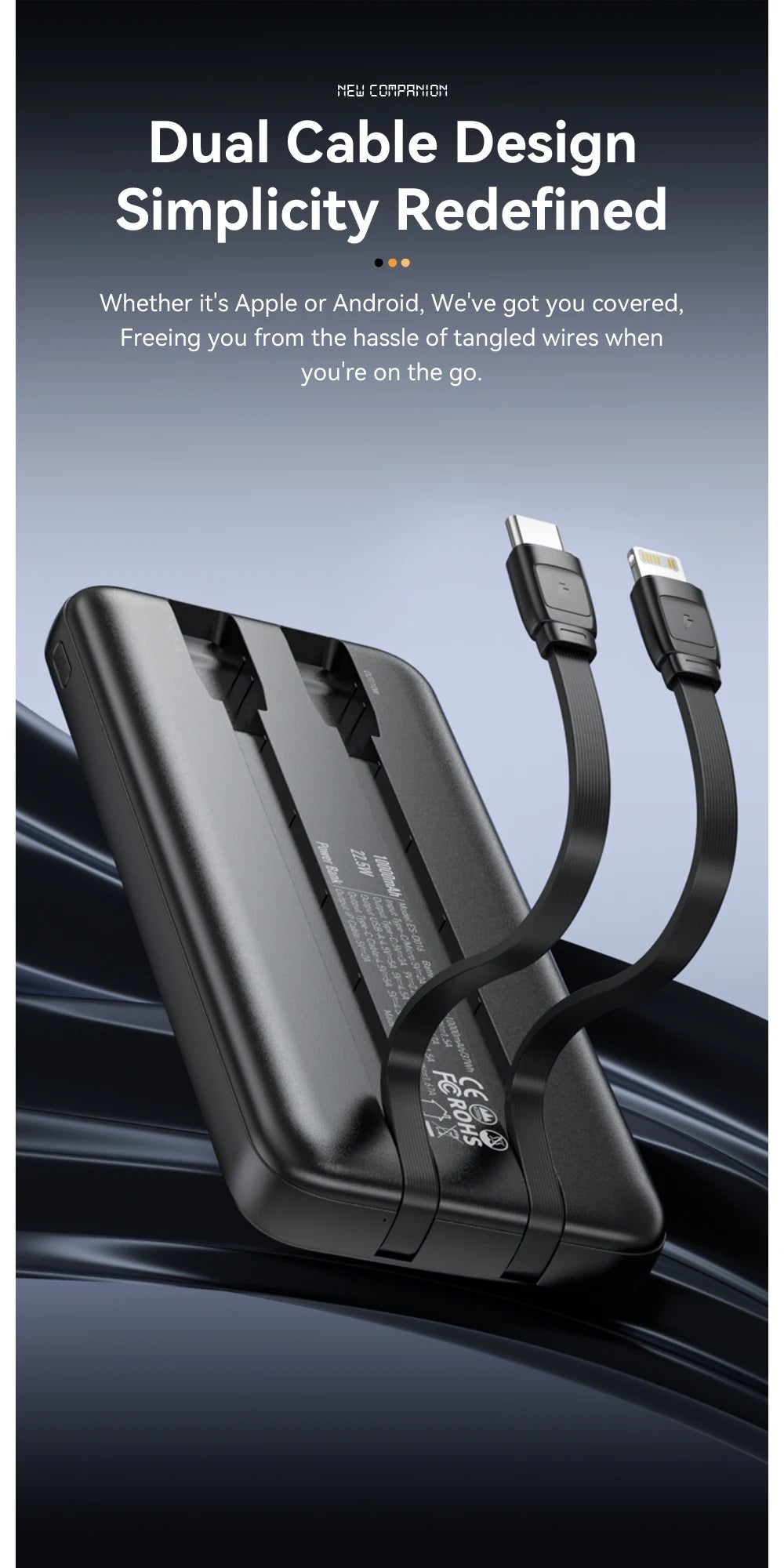 20000mAh Power Bank 22.5W Fast Charging with Built-in Cables Digital Display Portable Charger for 4 Devices