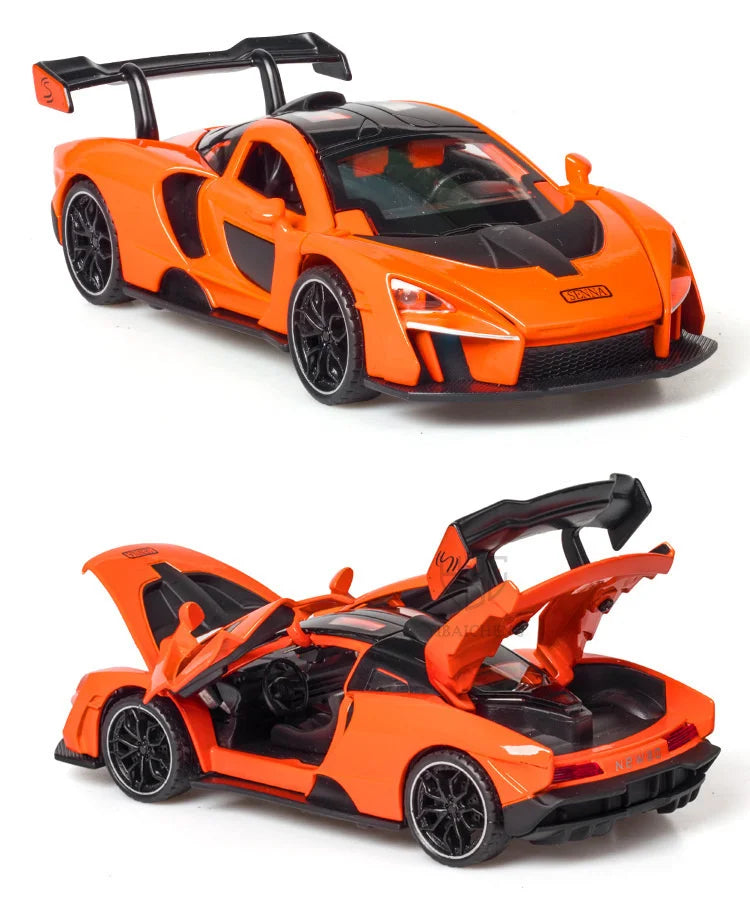 1/32 Diecasting Alloy Senna Sports Car Models Toys Simulation Vehicles with Sound Light Pull Back Supercar Toys