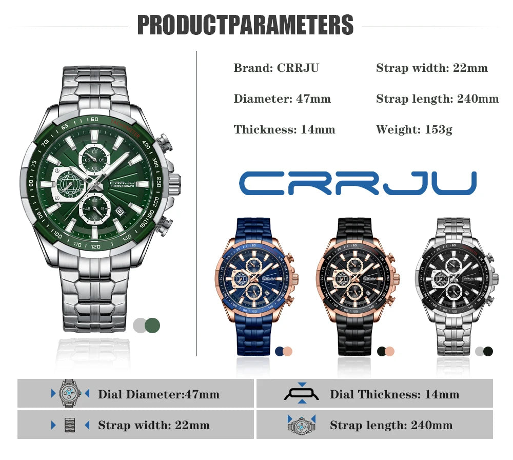 Men's Watches Fashion Business Multifunction Quartz Chronograph with Auto Date and Luminous Hands Relogio Masculino