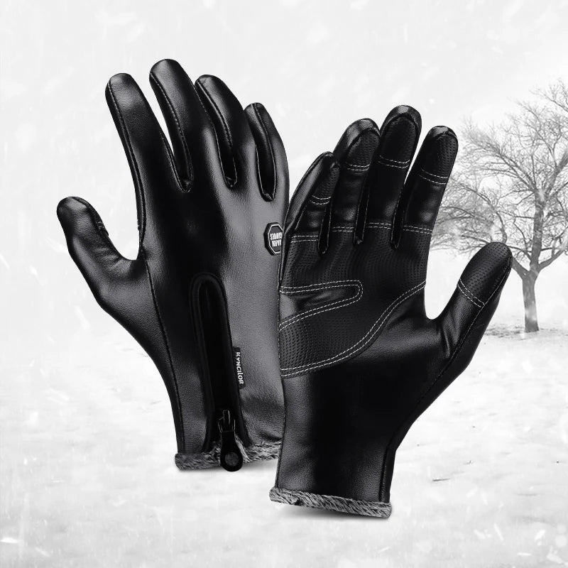 Winter Cycling Gloves Black PU Warm Water Windproof Touchscreen Gloves Skiing Snowboard Motorbike Gloves Men