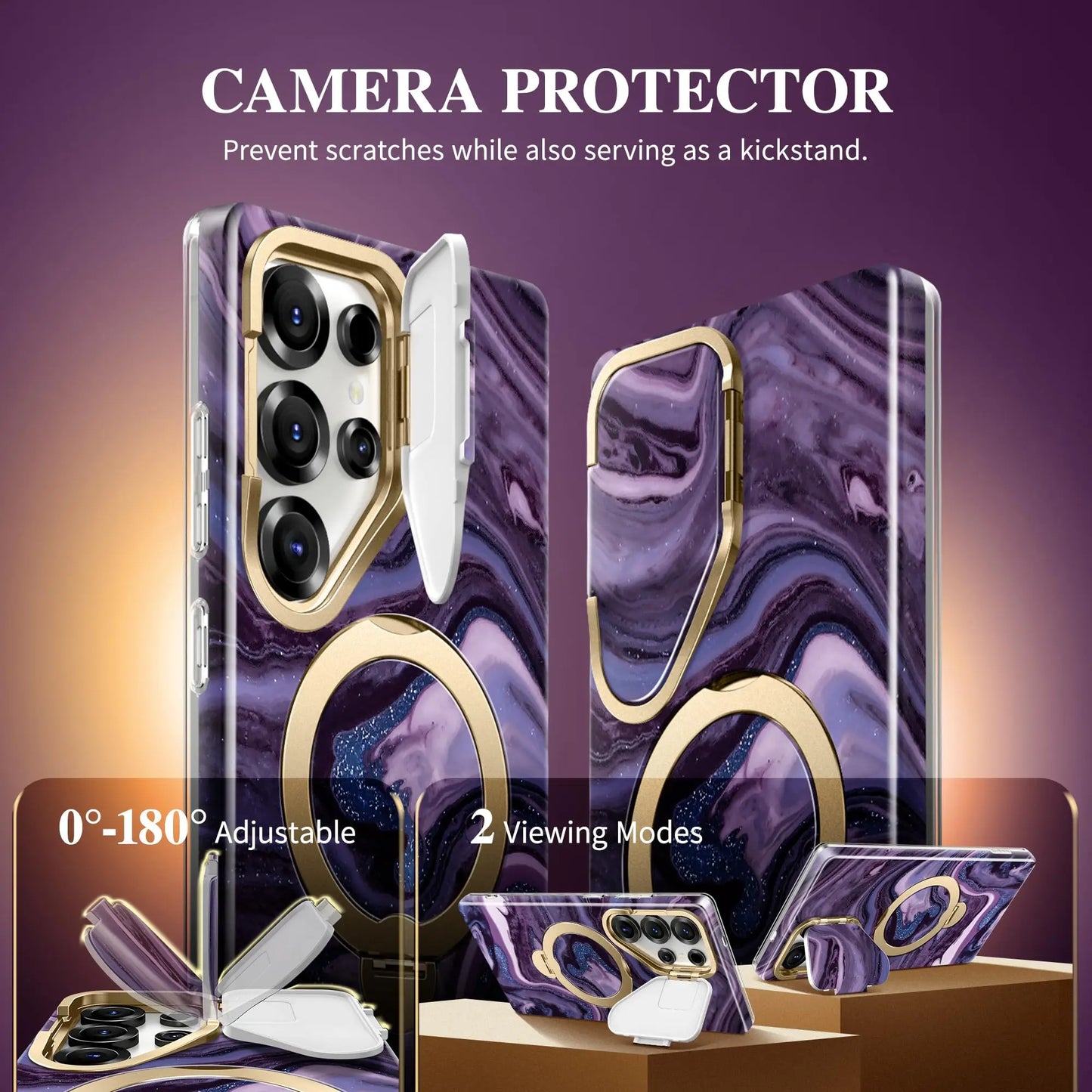 360° Spin  Stand for Samsung Galaxy S25 Ultra Case with Magsafe Marble Military Grade Protective Phone Cover