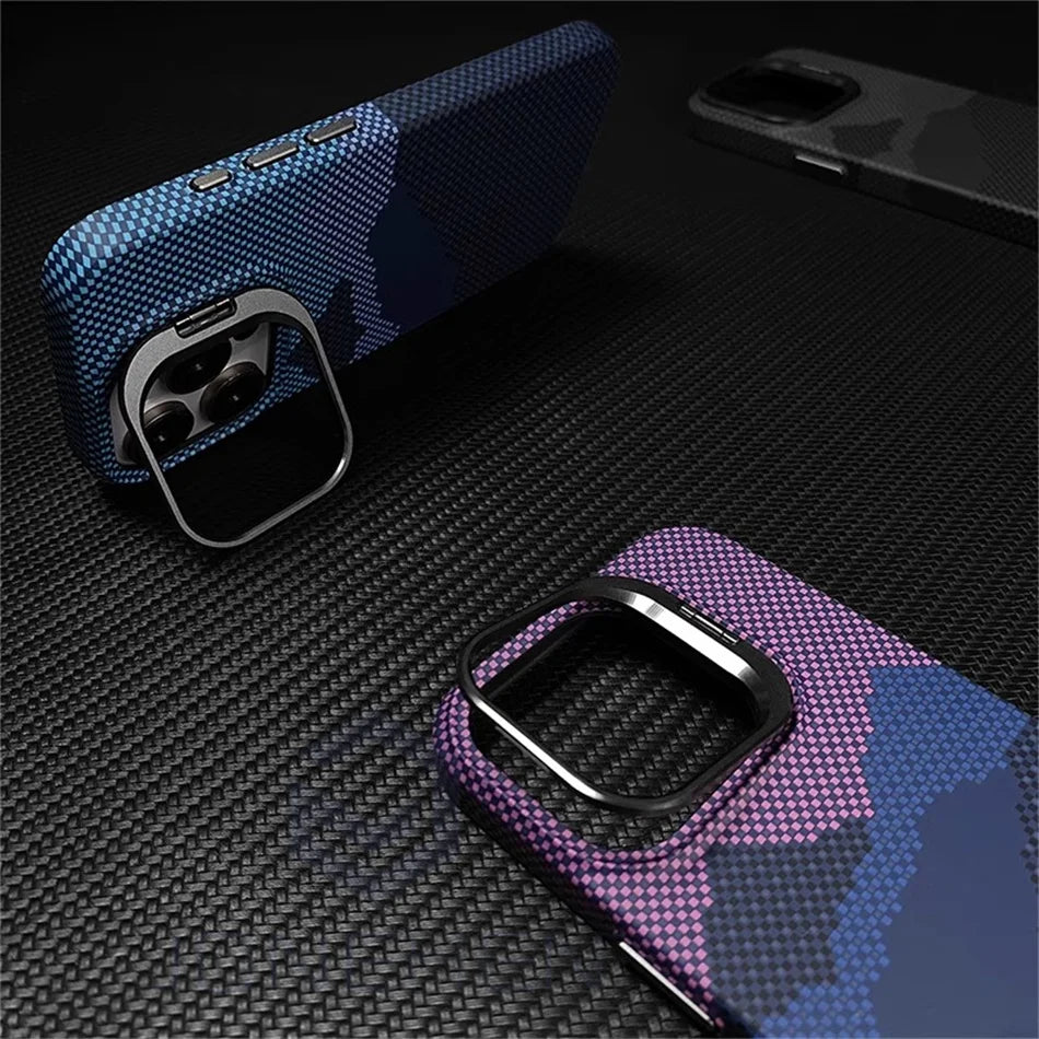 Luxury Matte Carbon Mganetic Slim Case For Magsafe Stand Len Cloud Patterned Personalized Cover For iPhone 13 14 15 16 Pro Max