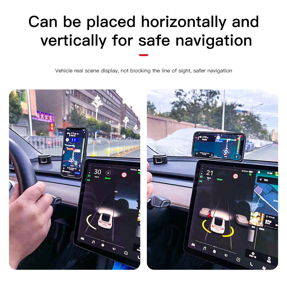 Hidden Magnetic Car Phone Holder For Tesla Model Y 3 Wireless Charger 360 Rotation Car Mobile Phone Stand Support For iPhone