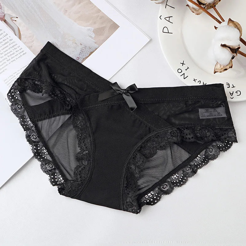 Lace Woman Panties XXL Plus Size Women's Underwear Transparent Sweet Cotton Crotch Briefs Soft Intimate Lingerie