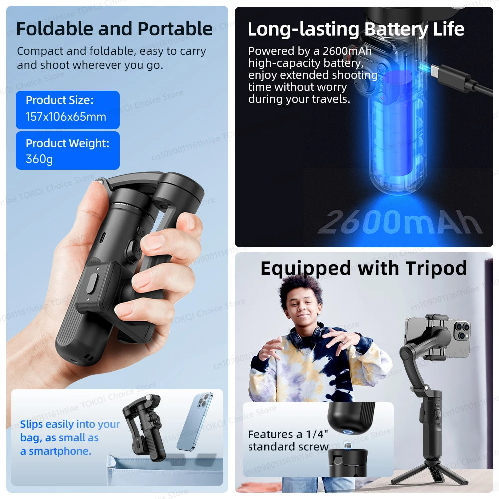 3-Axis Handheld Gimbal Stabilizer for Smartphone with Wireless Remote for iPhone Android Phone Face Tracking Tiktok Vlog