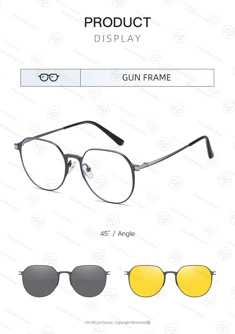 3 In 1 Magnetic Clip On Polarized Sunglasses UV400 Anti Blue Light Night Vision Glasses for Men Women