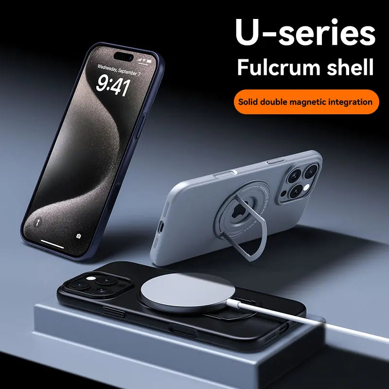 For Magsafe  Solid Color Matte Car Holder Shockproof Phone Case for iPhone 15 Pro Max 14 Pro Max Plus Back Cover