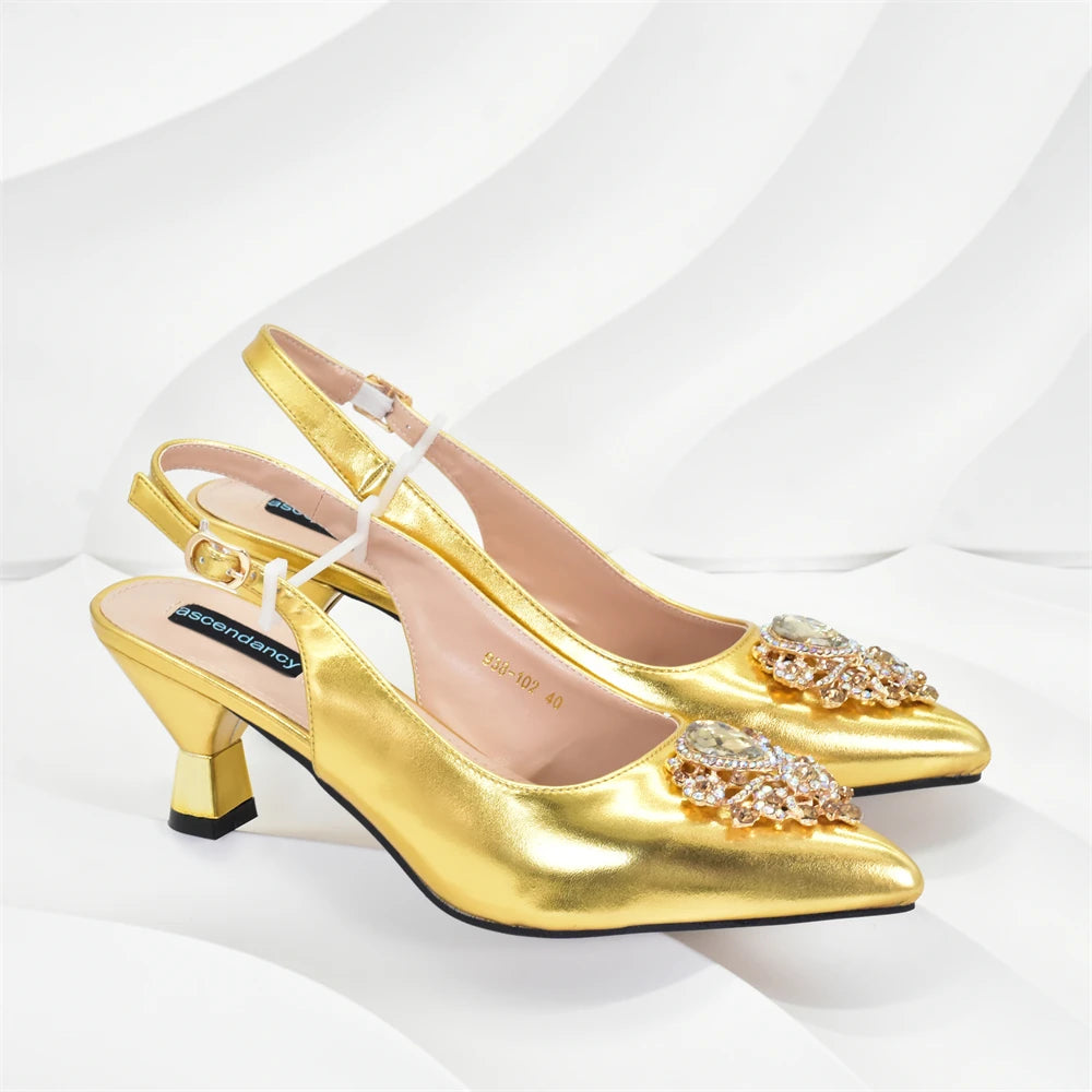 Women Shoes and Bags To Match Set Nigeria Party Nigeria Italian Shoes and Matching Bags Decorated with Rhinestone