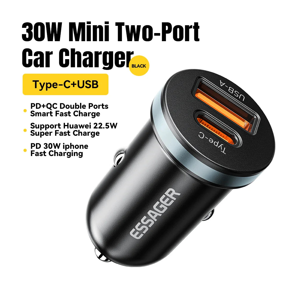 30W USB-C + USB-A Fast Car Charger (PD + QC 3.0)