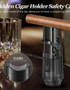 Cigar Lighter, Windproof Refillable Butane Lighter, Multifunction Cigar Accessories with Holder, Cigar Draw Enhancer and Punch