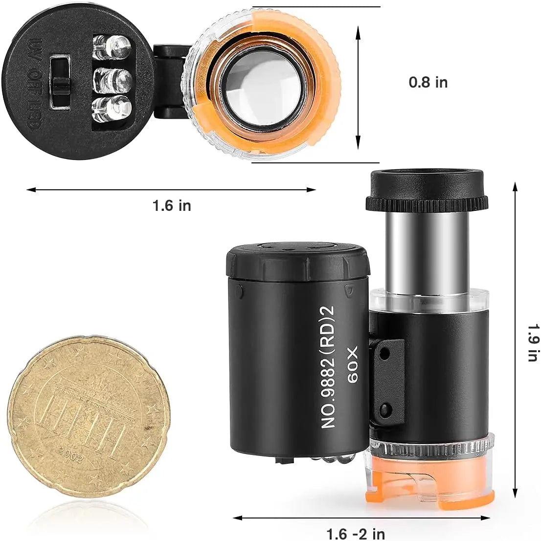 60X Mini Pocket Microscope LED UV Jewelry Loupe Magnifier