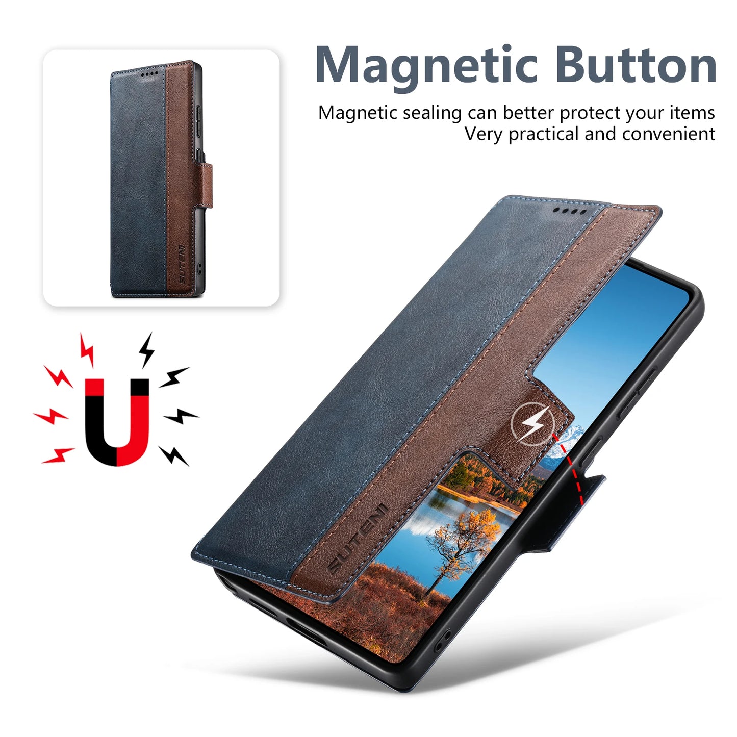 Magnetic Flip Wallet Case with Card Holder & Stand for Samsung Galaxy S26 Ultra / S25 / S24 / S23 – Faux Leather Wireless Charging Cover