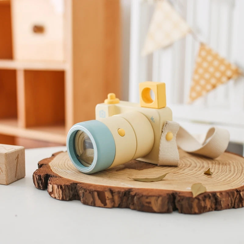 Wooden Fashion Camera Pine Detachable Camera Toy Pendant Baby Block DIY Present Nursing Gift Outdoor Adventure Simulation Camera