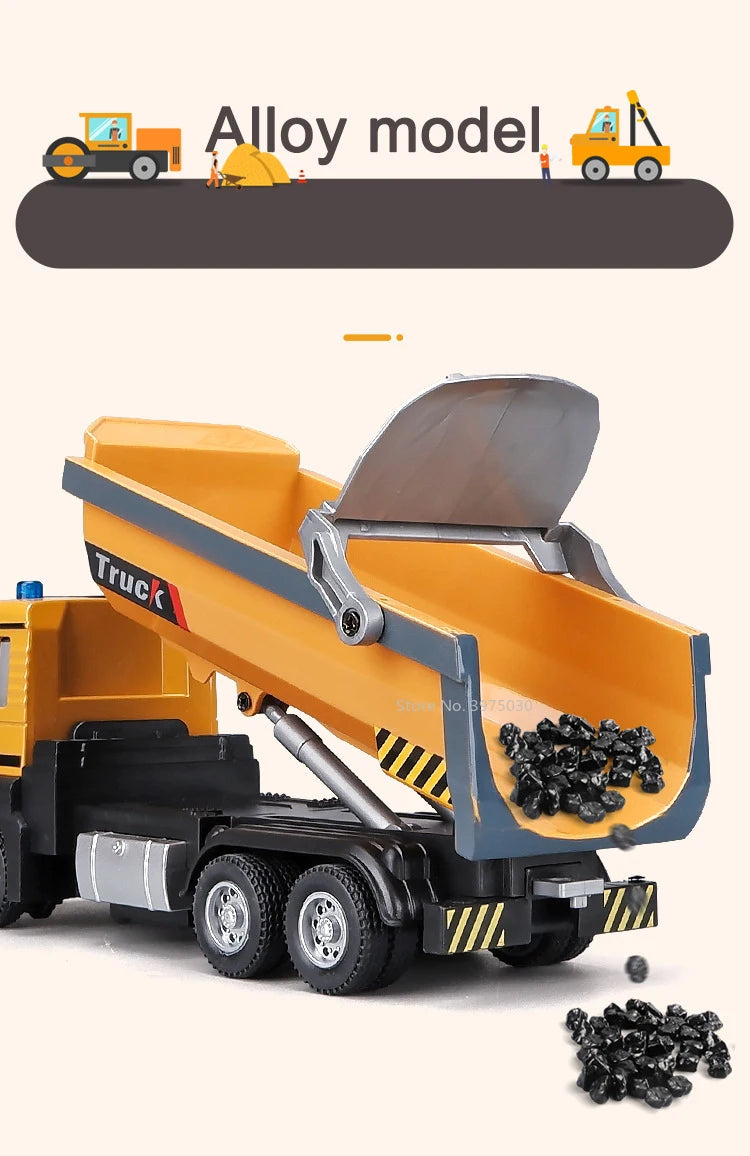 1/50 Scale Tipper Truck Alloy Diecast Toy Model Dump Engineering Transport Truck Sound Light Pull Back Collection Gifts