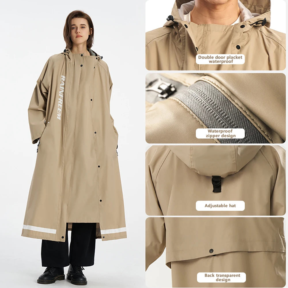 Long Waterproof Oxford Cloth Rain Poncho with Hood for Adults