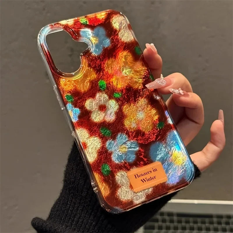 Perforated Vortex Shell IMD Retro Small Flower Case For iPhone 17 Air 16 15 14 Shockproof Cover