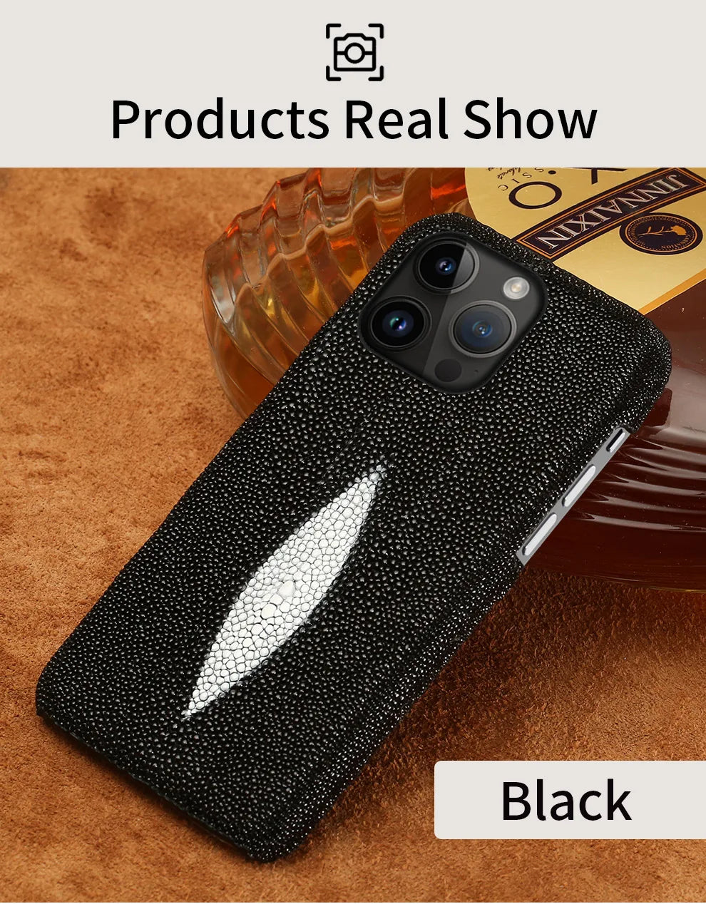 Genuine Stingray Leather Phone Case for iPhone 16 15 14 Pro Max Plus 14Pro 15Pro max Luxury Shockproof Back Cover