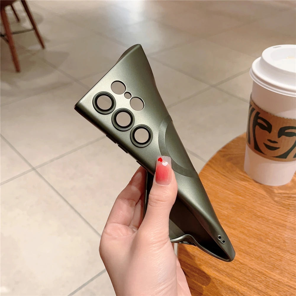 Matte For MagSafe  Wireless Charging Case For Samsung S24 S23 S22 Ultra Plus S21 FE Soft Silicon Lens Protection Cover