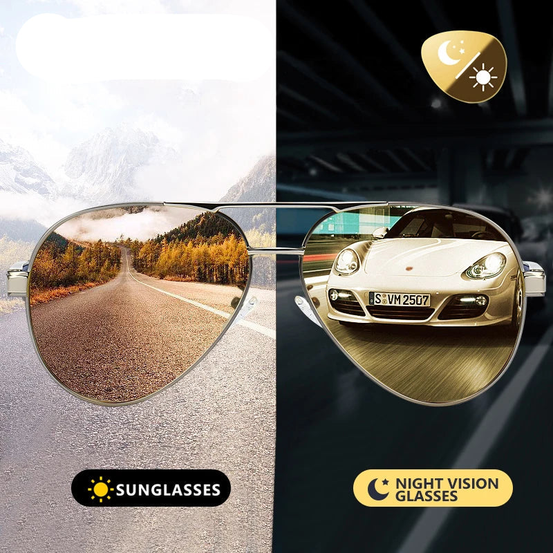 Pilot Photochromic Polarized UV400 Day Night Vision Driving Sunglasses for Men Women