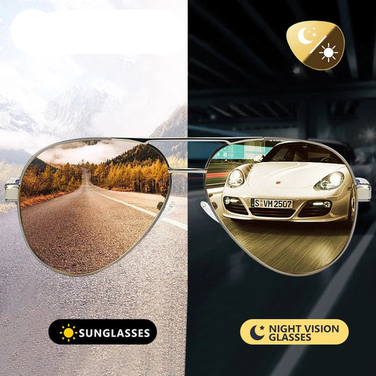 Pilot Photochromic Polarized UV400 Day Night Vision Driving Sunglasses for Men Women