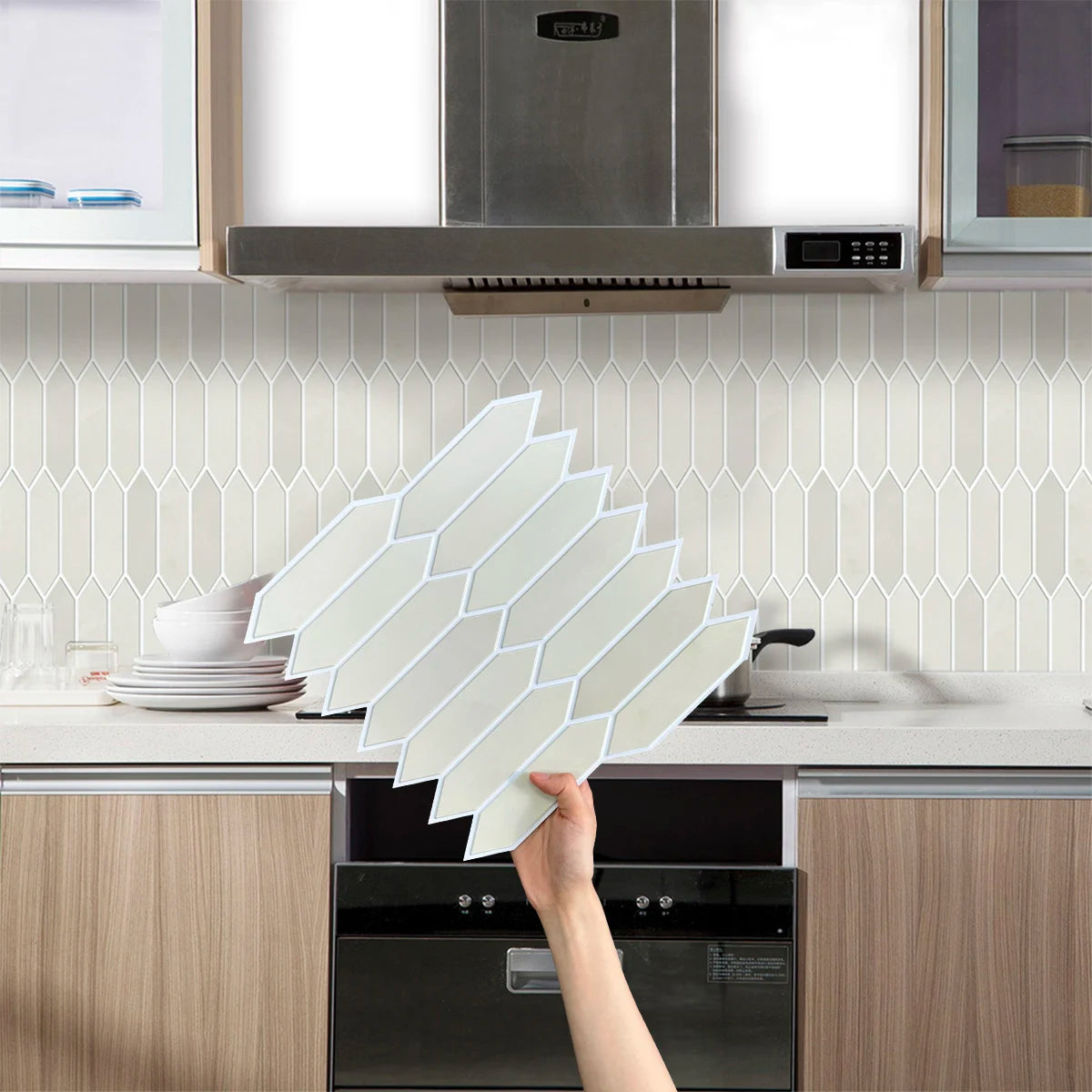 10pcs  3D Decorative Tile Stickers, Self-adhesive Cream Hexagon Wall Stickers, Water and Mold Resistant, Easy to DIY, 30cm x 30cm