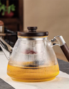 Stripe High Borosilicate Glass Teapot  With Walnut Handle Cooking and Steaming Dual Purpose Glass Tea Pot Tea Kettle Teaware