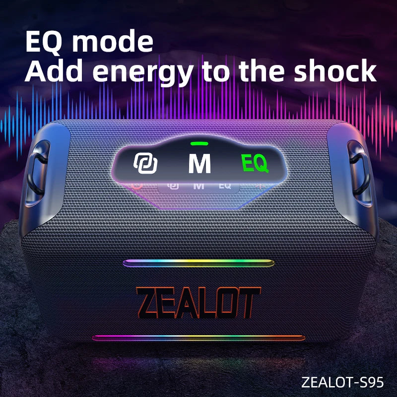 ZEALOT S95 120W RGB Portable Bluetooth Speakers, Massive Bass Party Boombox IPX6 Waterproof Speaker Large, Loud Outdoor Speaker