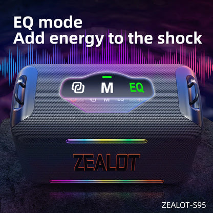 ZEALOT S95 120W RGB Portable Bluetooth Speakers, Massive Bass Party Boombox IPX6 Waterproof Speaker Large, Loud Outdoor Speaker