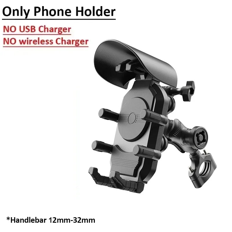 Shockproof & Light Blocking Motorcycle Phone Holder Wireless Charger & 18W USB 30W Type C Fast Charging Motorbike Bicycle Stand