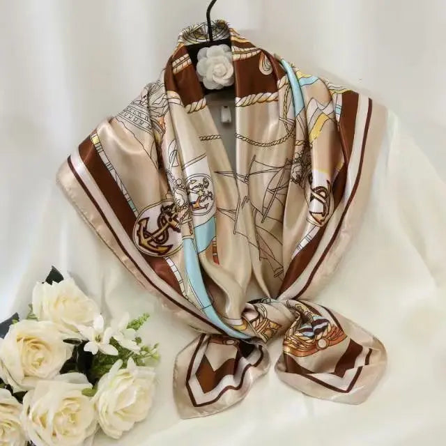 Women Scarf Silk Feeling Hair Neck Square Brand Office bandanna muffler Waiter Flight Attendants Handkerchief Rings wrap