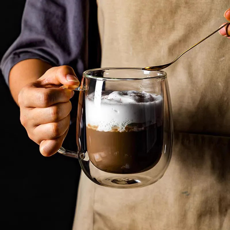 250/400ml Clear Double Wall Glass Cup Home Coffee Milk Mug With Handle Hot Cold Beverage Juice Drinkware Cup Set Of 1/2/4pcs