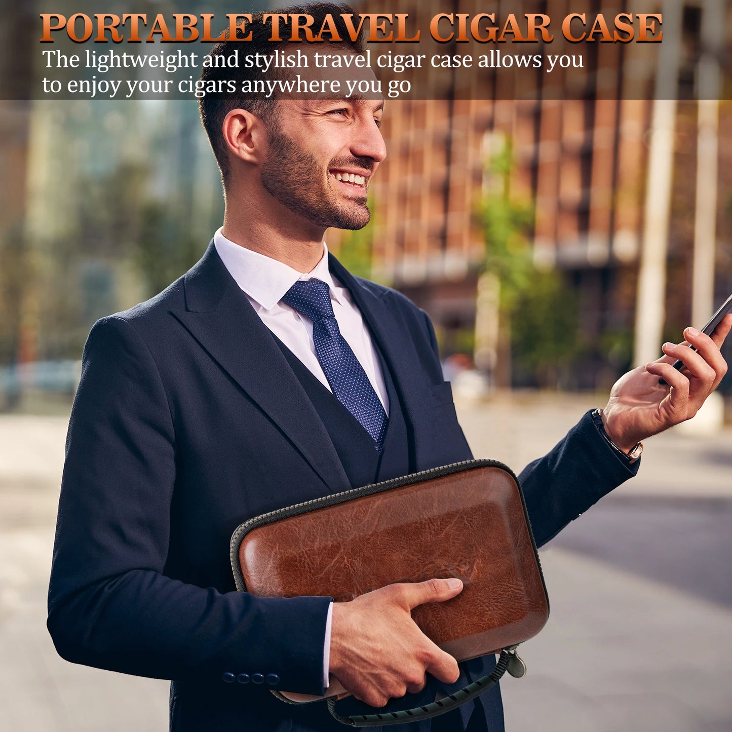 Leather Travel Cigar Humidor with 4 Cigar Tube and Cigar Cutter,Cigar Accessories Gift Set for Men,Lighter not included