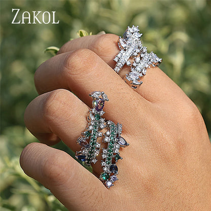 Luxury Mutilcolor Cubic Zirconia Engagement Rings for Women Shinny Green Crystal Banquet Ring