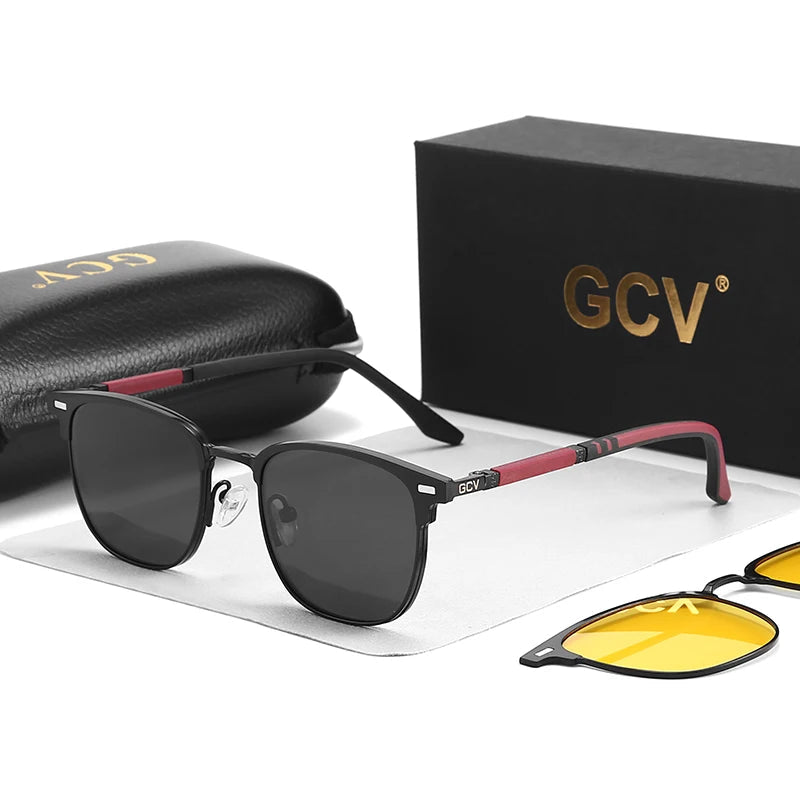 3 in 1 Magnetic Rectangle Polarized UV400 Business Sunglasses for Men Women Optical Eyewear Set