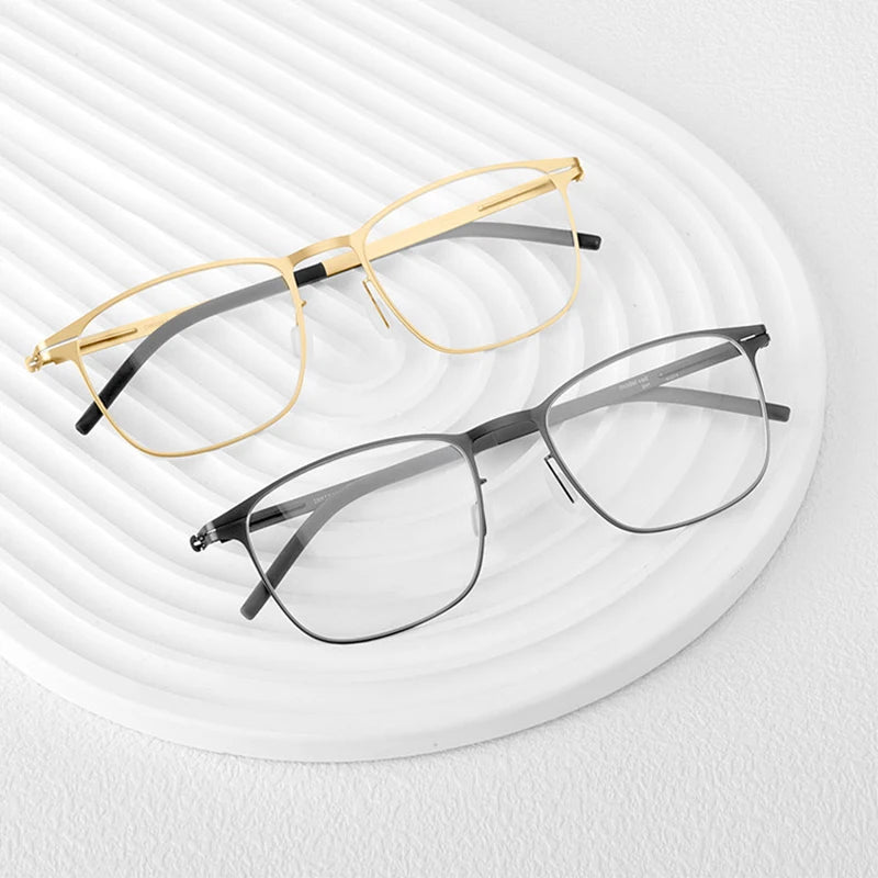 Mens Square Screwless Stainless Steel Eyeglasses Frame