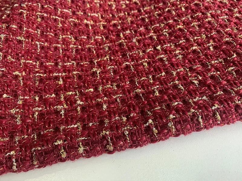 Gold Silk Small Fragrance Fabric, Polyester Woolen Tweed Fabric, Women's Shoes Bags, DIY Clothing Dress, Handmade Manual Sewing