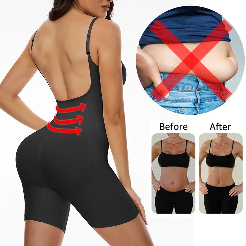 Women Full Body Shaper Backless Shapewear Bodysuits Tummy Control Sheath Butt Lifter Push Up Thigh Slimmer Corset