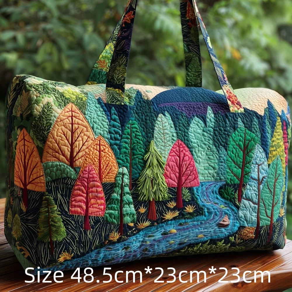 3D Print Quilted Duffle Bag Mountain Forest Lake Cabin Scenery Weekend Gym Overnight Bags Carryall Handbag Travel Camping Hiking