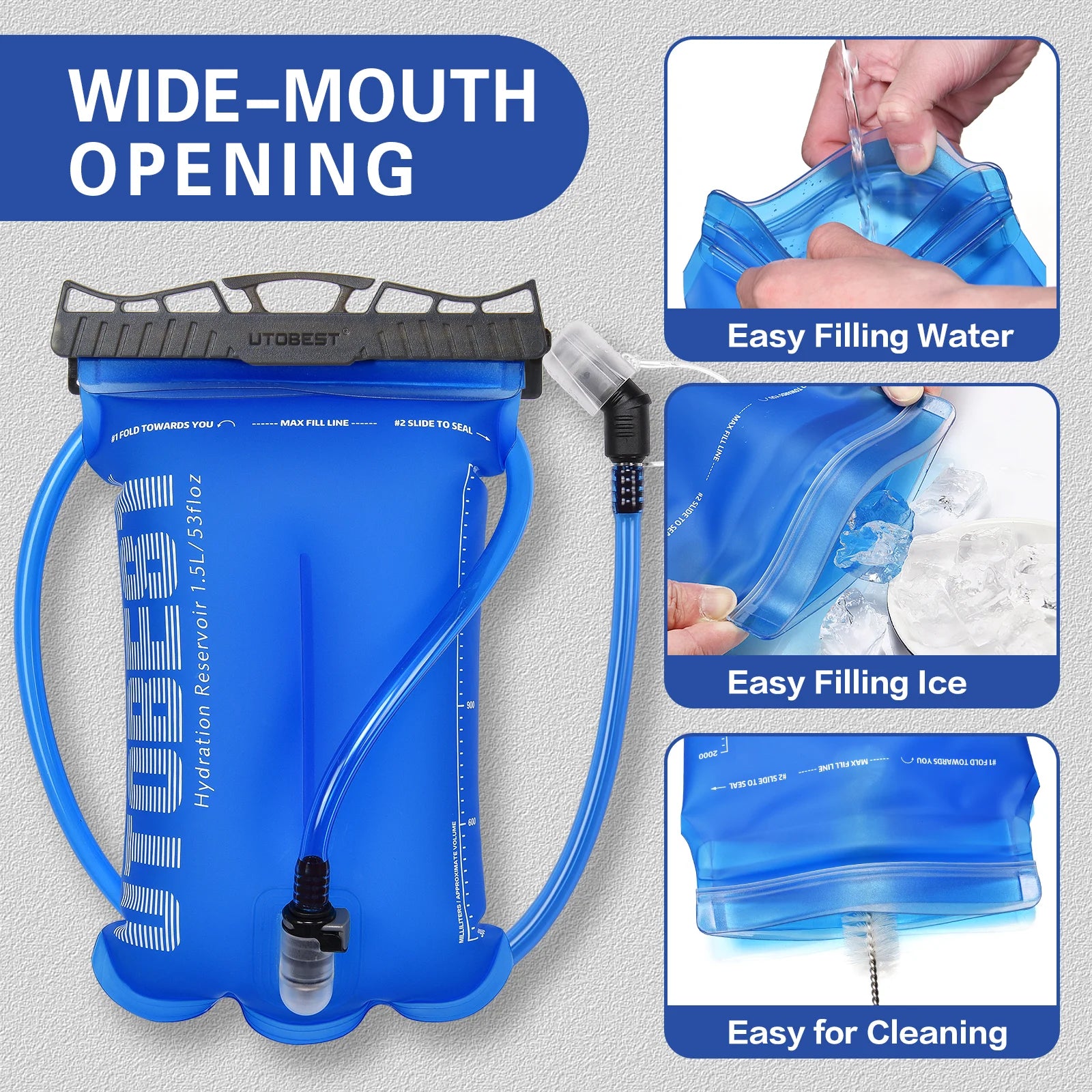 1.5L/2L/3L Water Bladder Hydration Pack Reserevoir TPU Water Bag for Camping Cycling Running Hiking