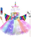 Girl Unicorn Dresses for Girls Tutu Princess Party Dresses with LED Lights Flower Birthday Party Cosplay Costume Girls Clothing