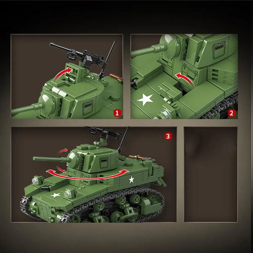 Ww2 Military Tanks Series Stuart Light Tank Tiger Leopard TANK Soldier Building Blocks Bricks Army  Toys for Boy Gifts