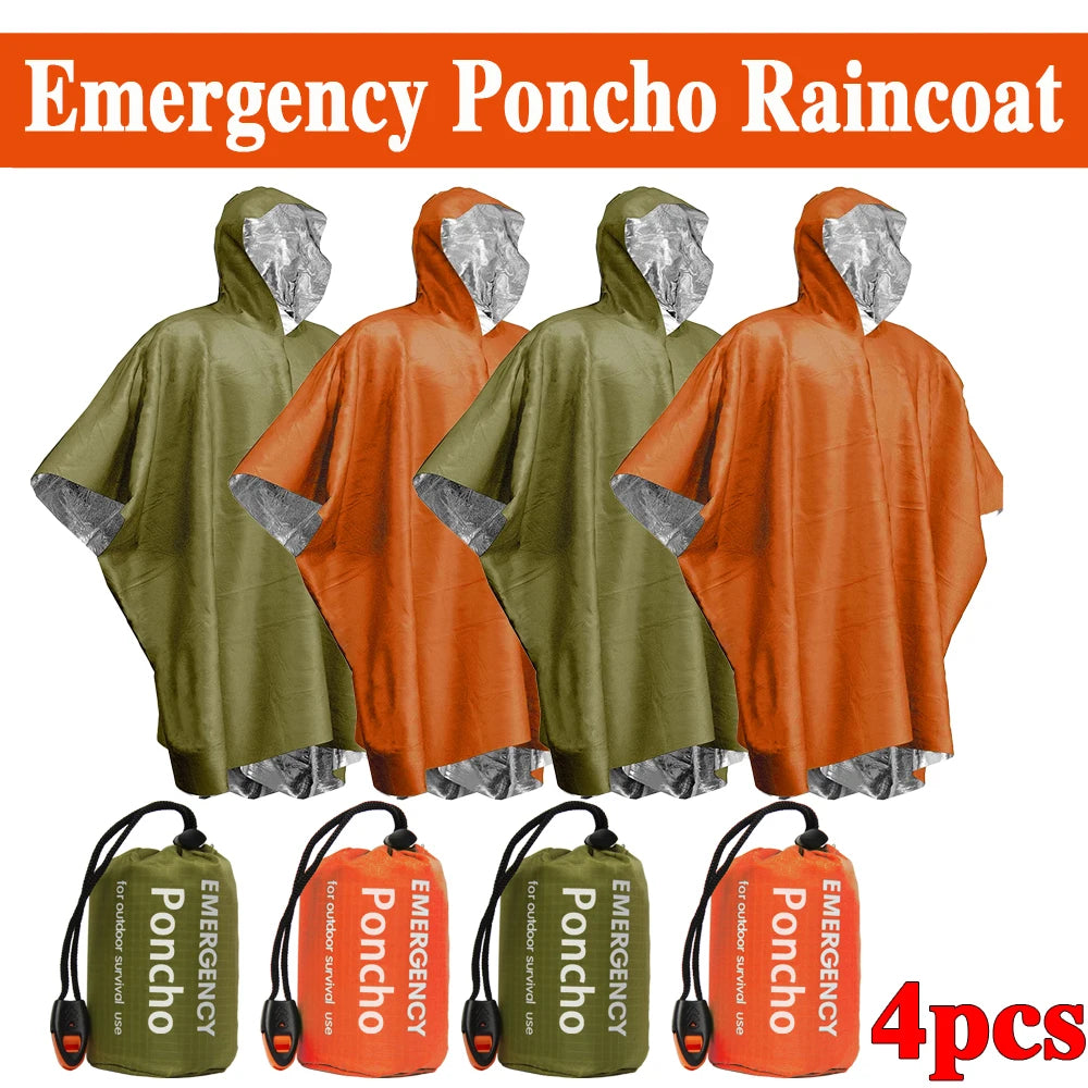 Emergency Thermal Waterproof Rain Poncho and Survival Blanket