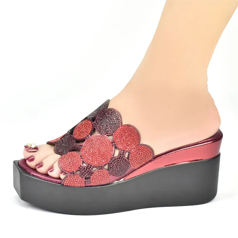 Women Bling High Heel Pumps Ladies Wedding Shoes with Rhinestone Wedges Slides Party Sandals Platform Slipper Peep Toe Shoes