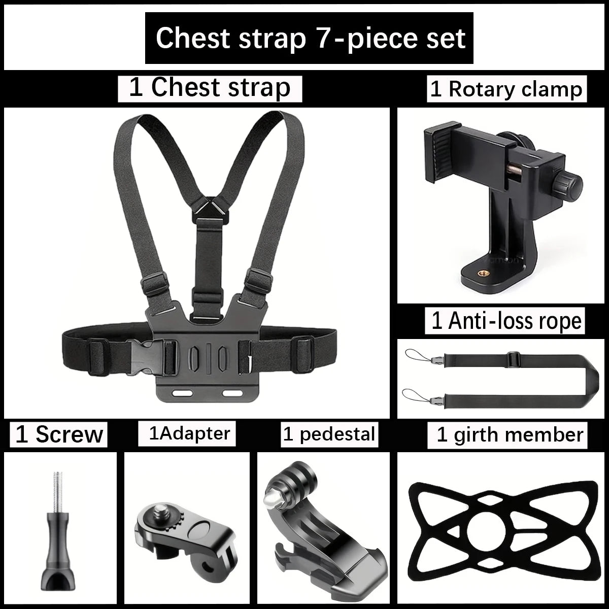 Adjustable Headband and Chest Mount Strap Holder for Mobile Phones and Action Cameras Compatible with GoPro DJI and More Hands Free Shooting Accessory