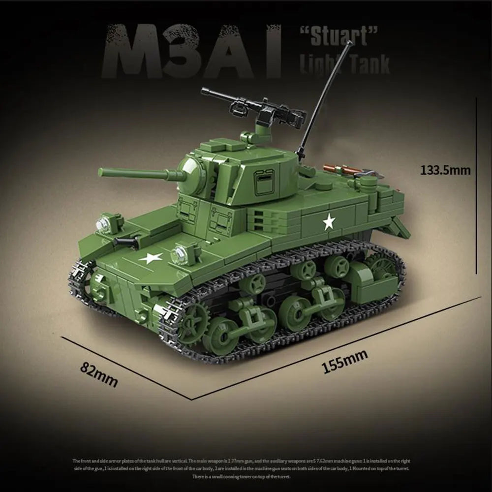 Ww2 Military Tanks Series Stuart Light Tank Tiger Leopard TANK Soldier Building Blocks Bricks Army  Toys for Boy Gifts