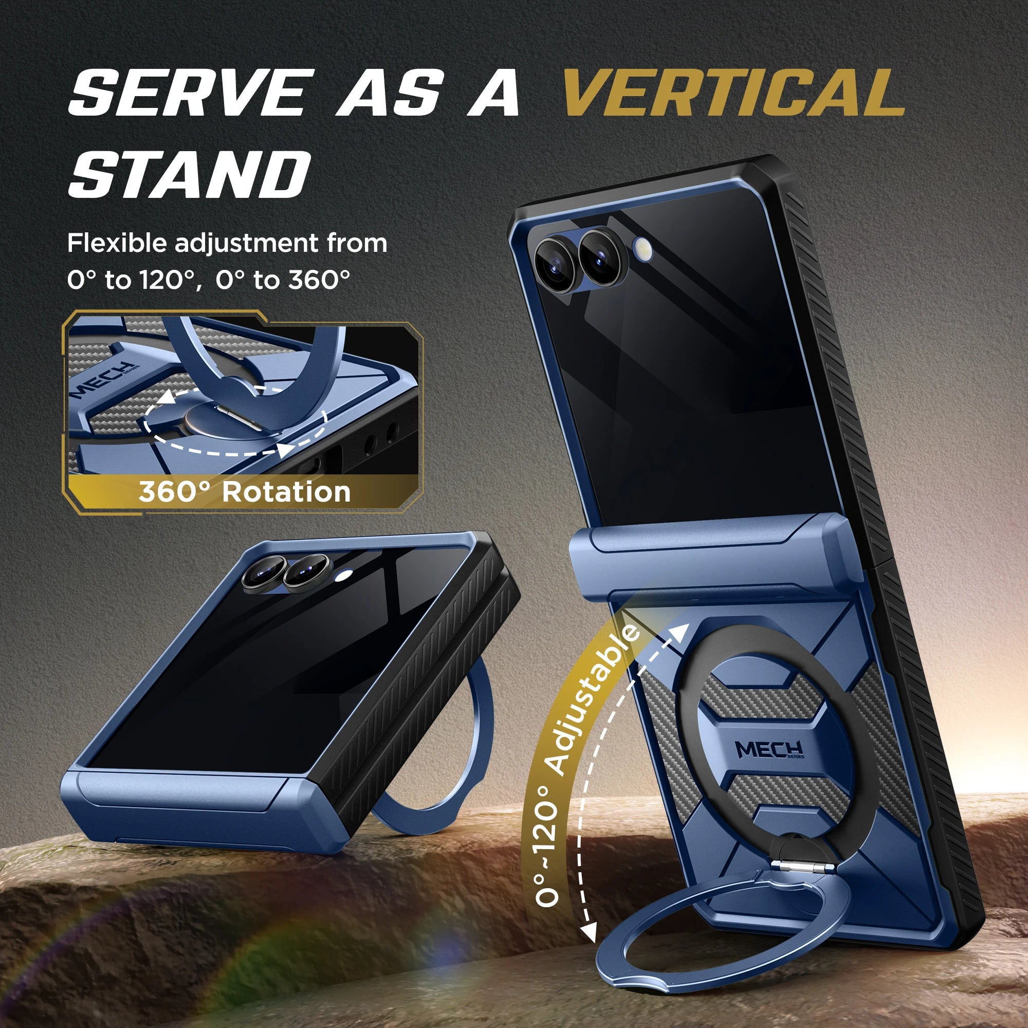 For Samsung Galaxy Z Flip 7 Case with 360° Spin  Ring Stand Built-in Privacy Screen Protector Full-Body Shockproof Cover