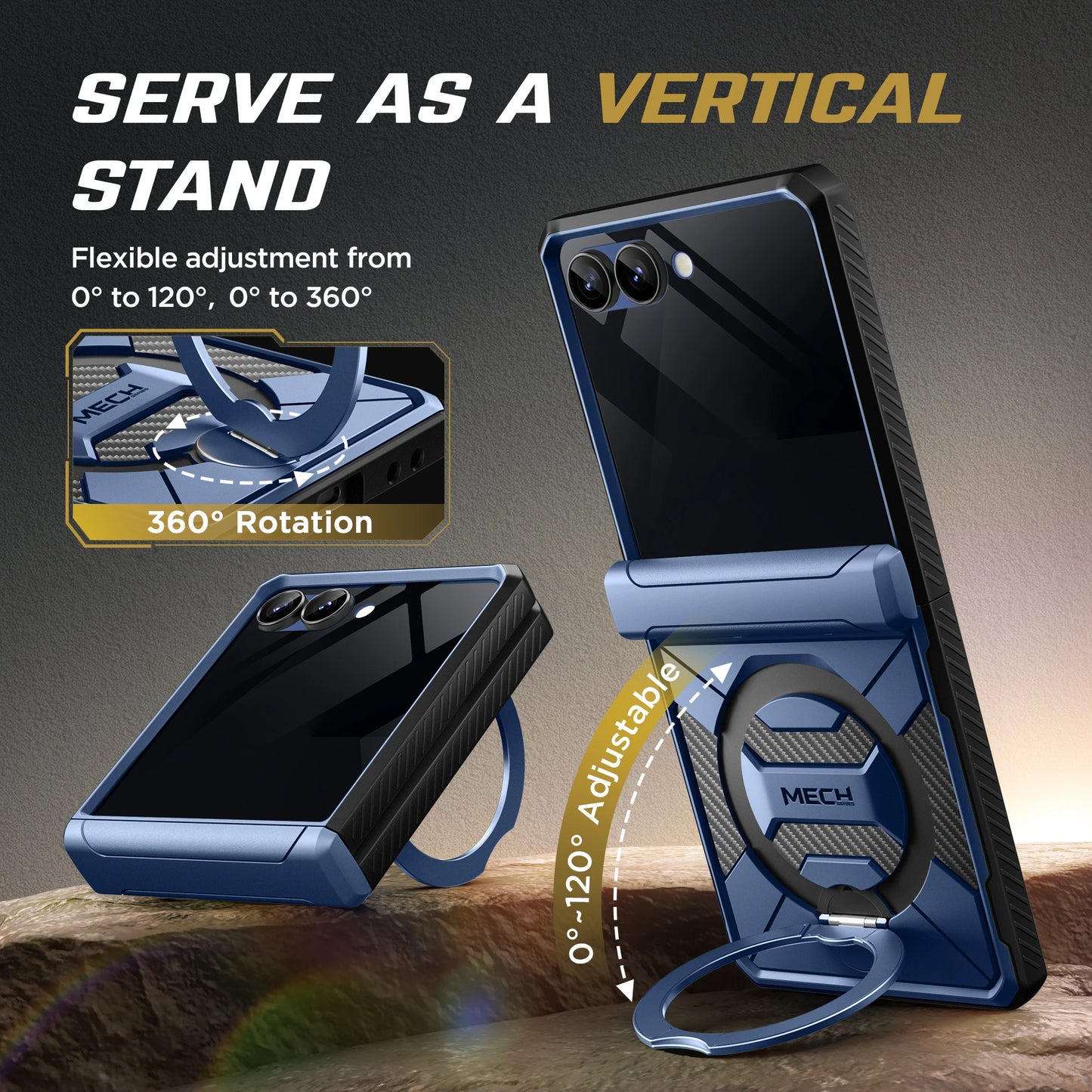 For Samsung Galaxy Z Flip 7 Case with 360° Spin  Ring Stand Built-in Privacy Screen Protector Full-Body Shockproof Cover