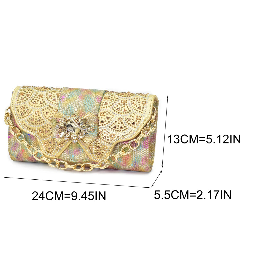 Rhinestone Shoes and Shoulder Bags Low-Heeled Shoes and The Same Style Envelope Bag Nigeria Shoes and Bag Set Italian