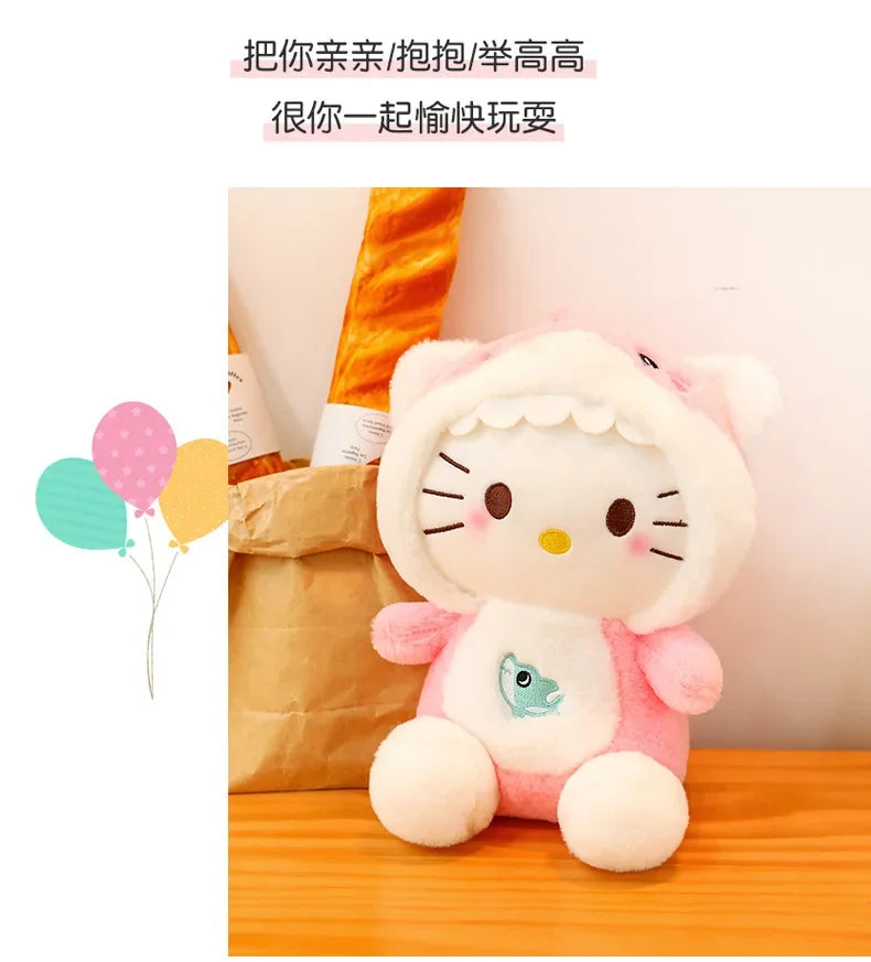 60cm Sanrio Shark Hello Kitty Cat Plush Toys Cartoon KT Cat Plushie Doll Soft Stuffed Anime Pillow Birthday Gifts for Kids Girls